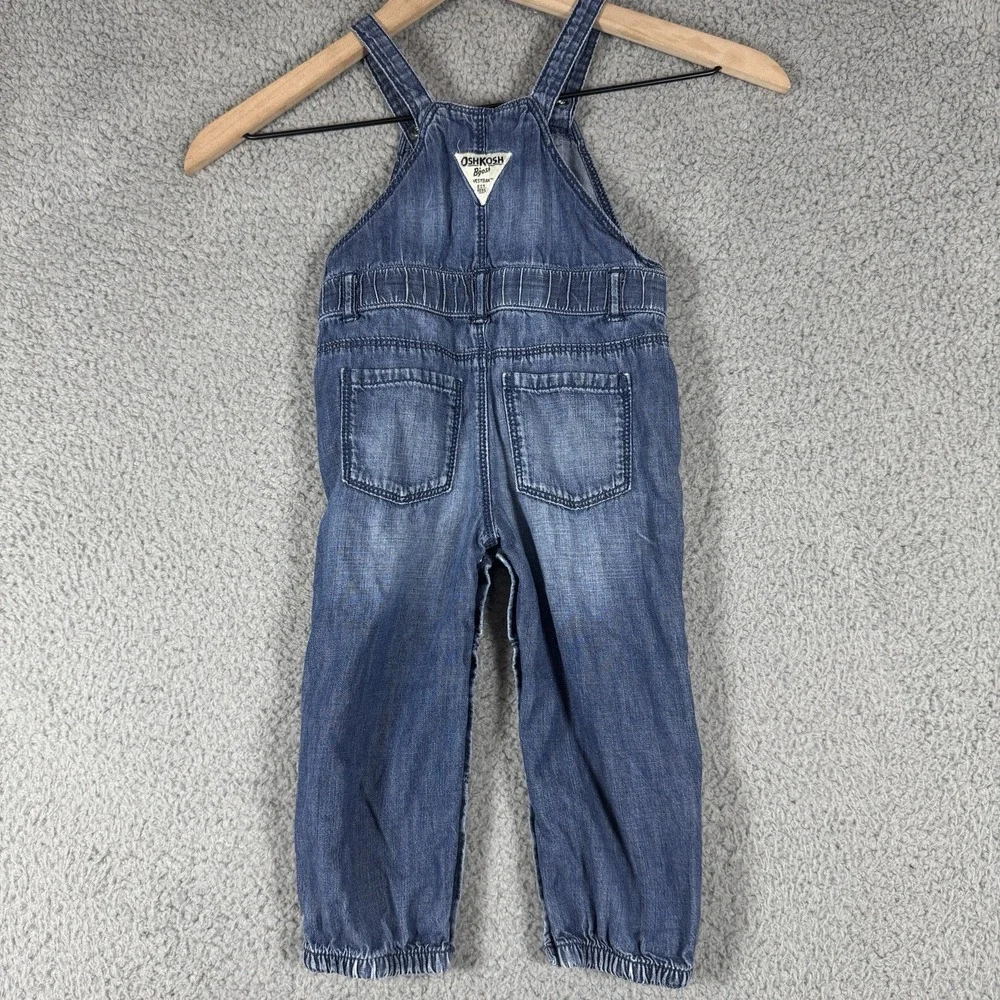 OshKosh B'Gosh Vestbak Overalls Baby Girl 18 Months Denim Blue Jean Bow - Picture 2 of 6